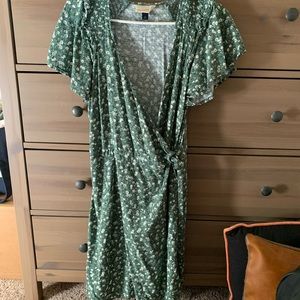 floral print short sleeve ruffle wrap dress